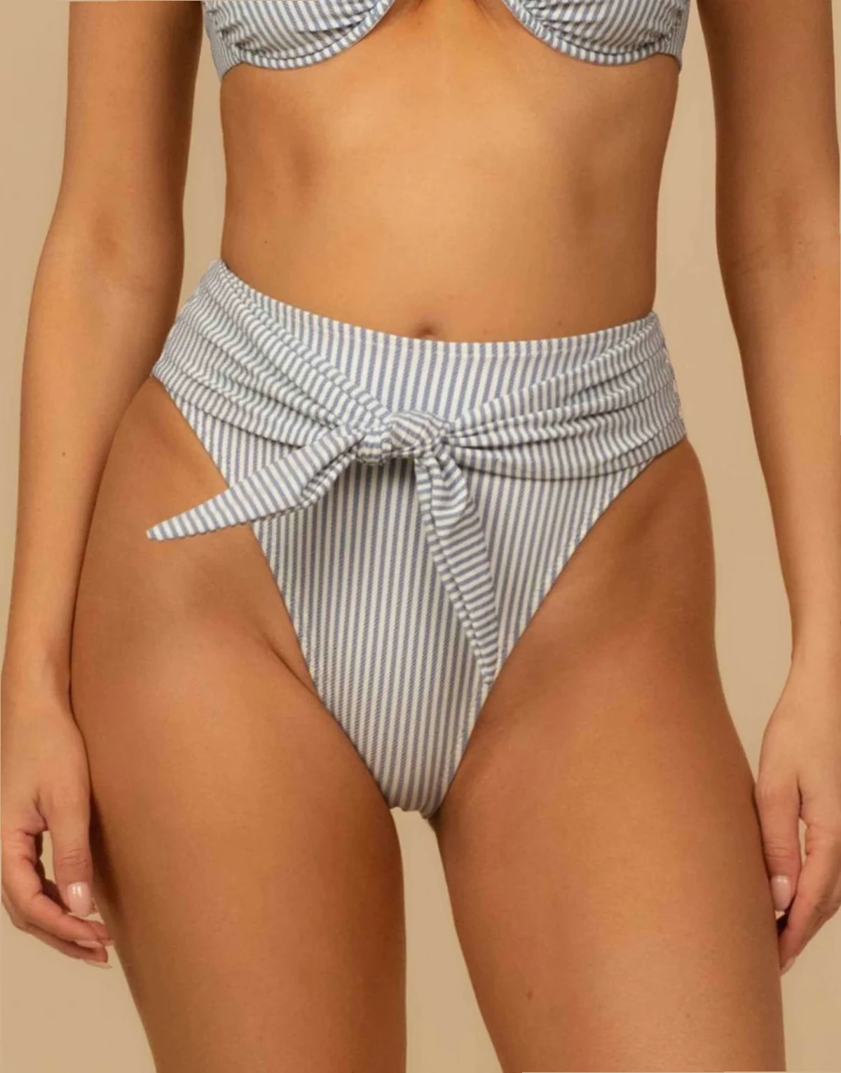 paula tie-up bikini bottom in classic blue stripe