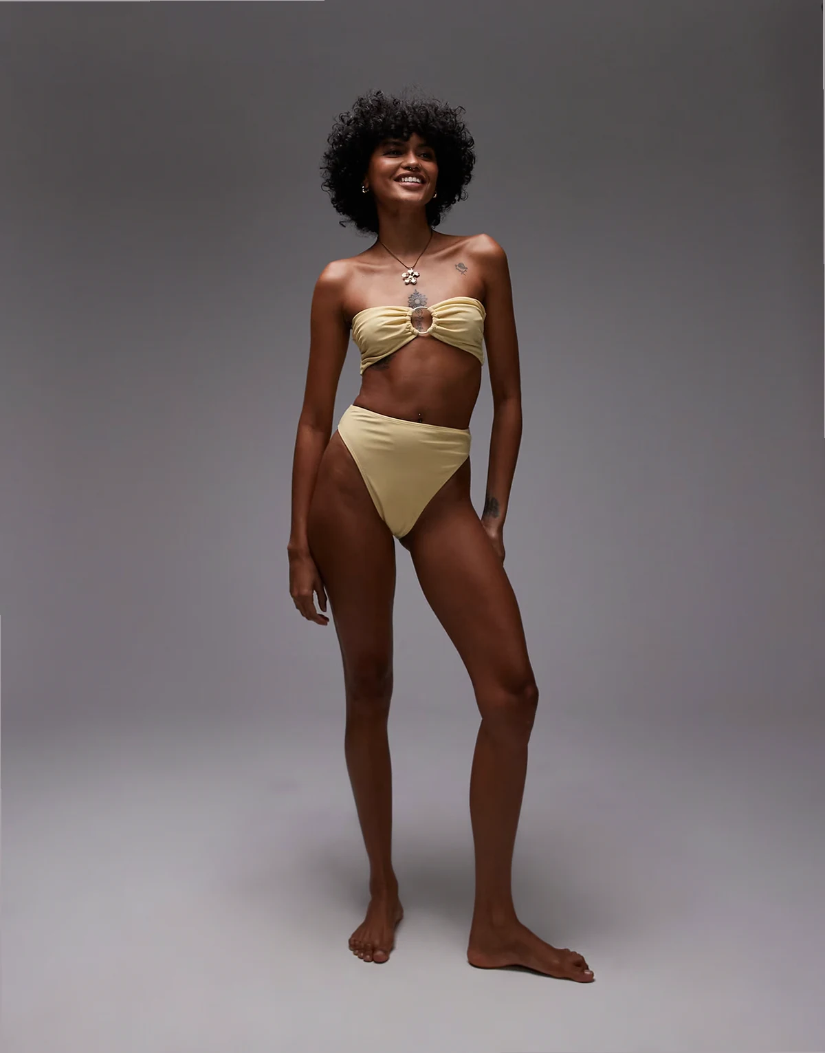Thailand bandeau bikini top with metal trim in buttermilk