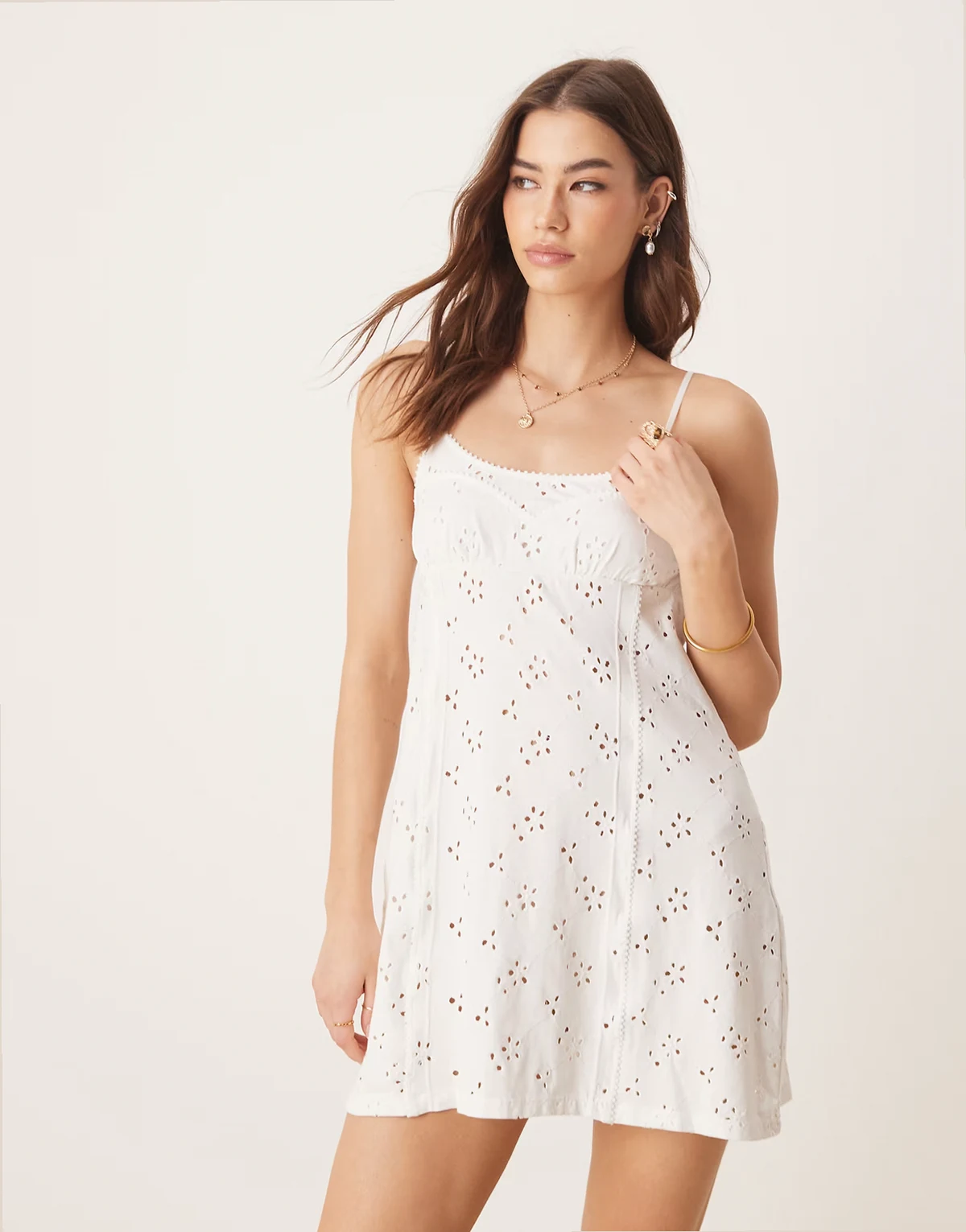 full bloom pointelle mini slip dress in ivory