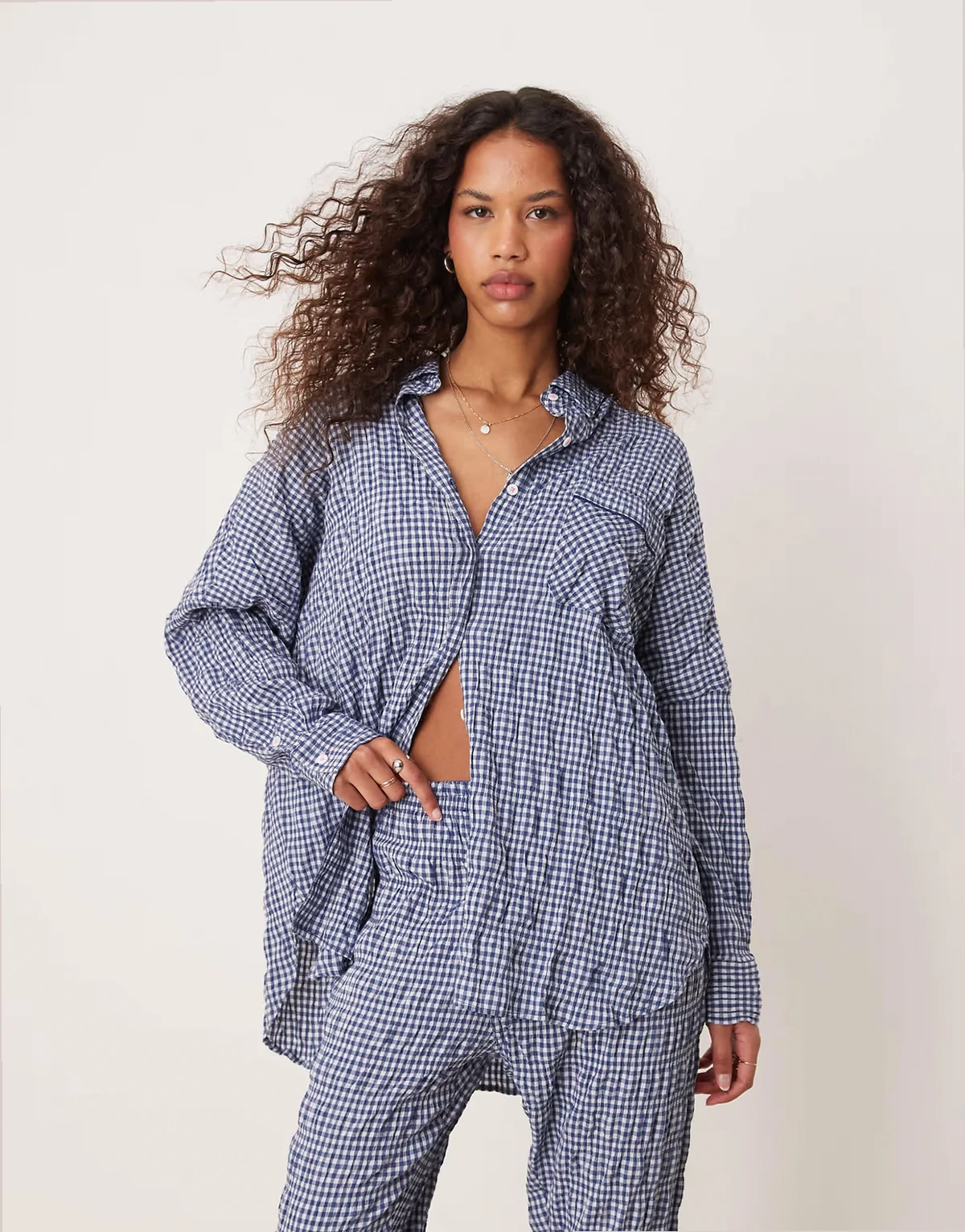 textured pajama shirt in navy - part of a set