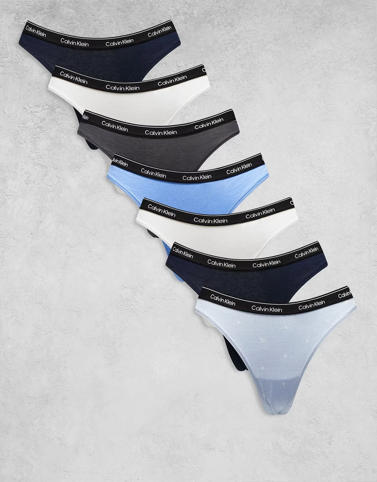 – Icon Logo – Tangas in Weiß/Blau mit schwarzem Bund, 7-er Pack