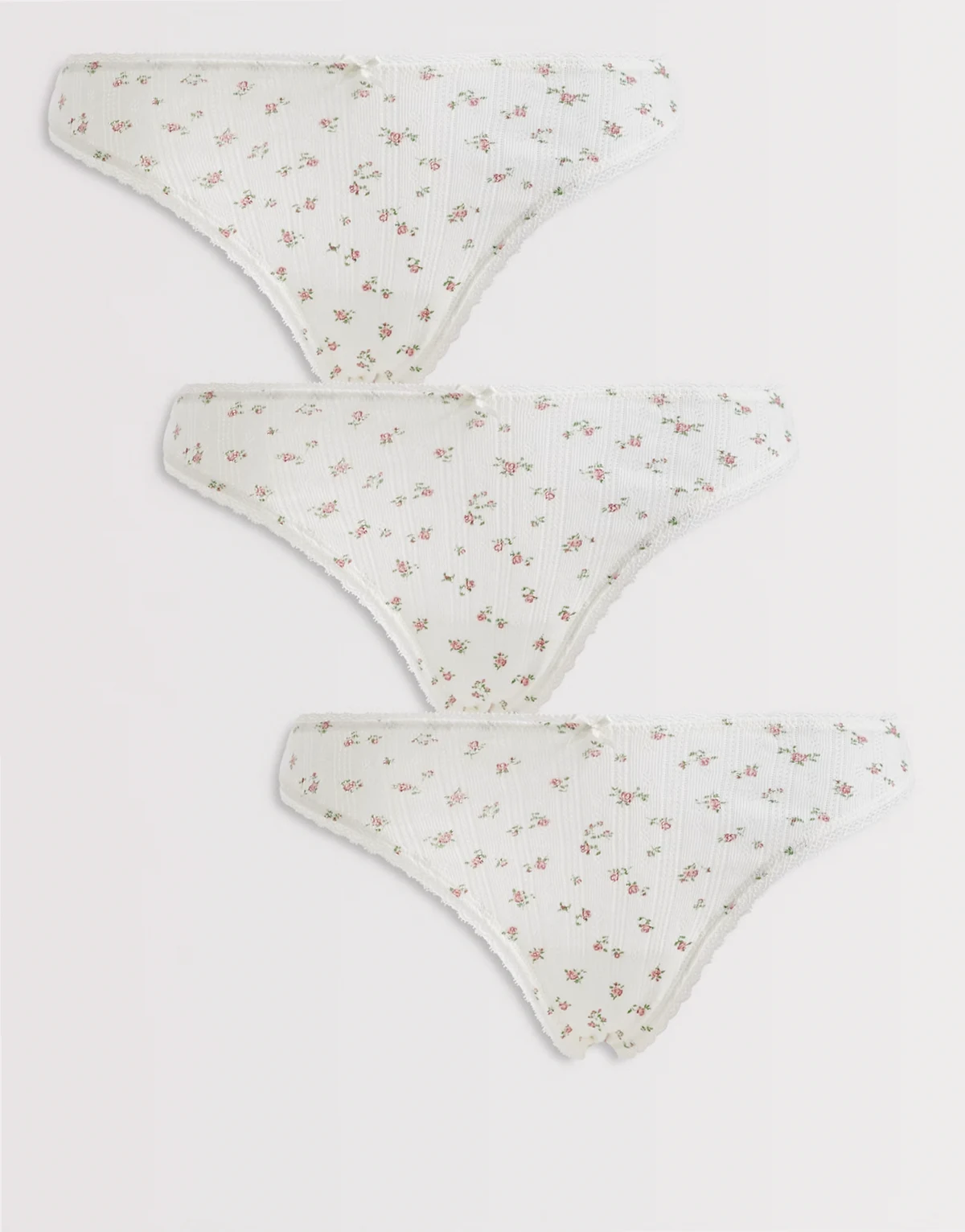 floral pointelle 3 pack thongs in off white