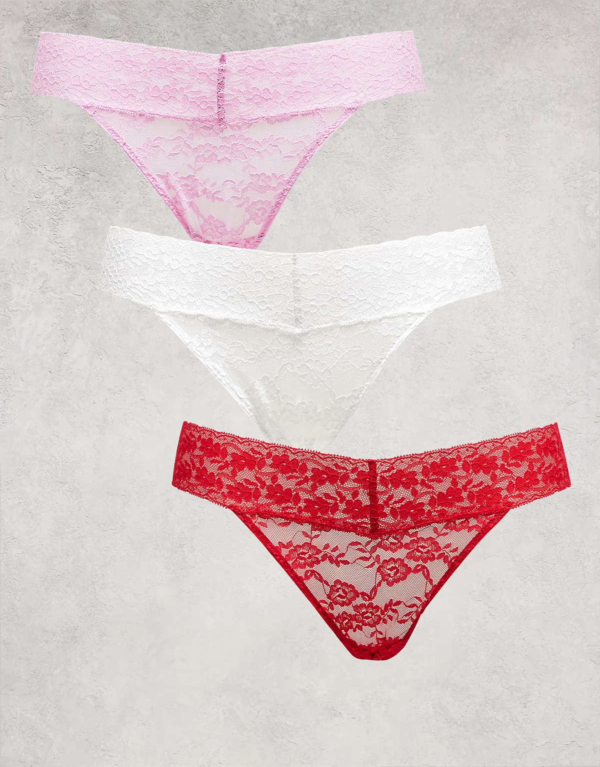 3 pack lace thong in red/pink/white multi