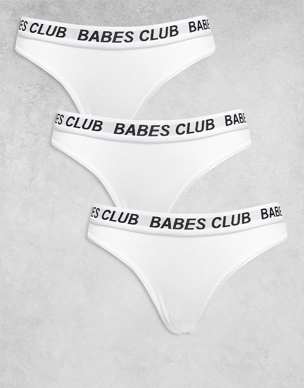 3 pack babes club thongs with elastic waistband in white