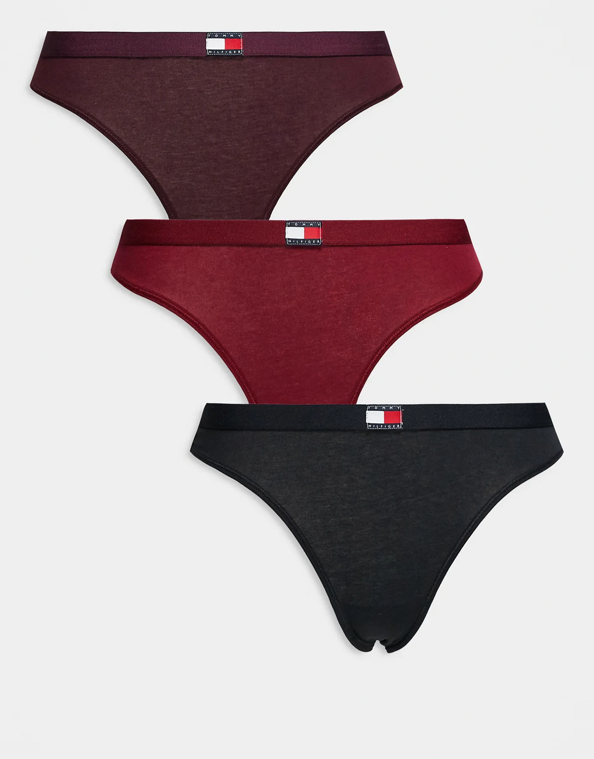 – 3er-Pack Tangas in Schwarz, Burgunderrot und Rot mit Flaggenlogo