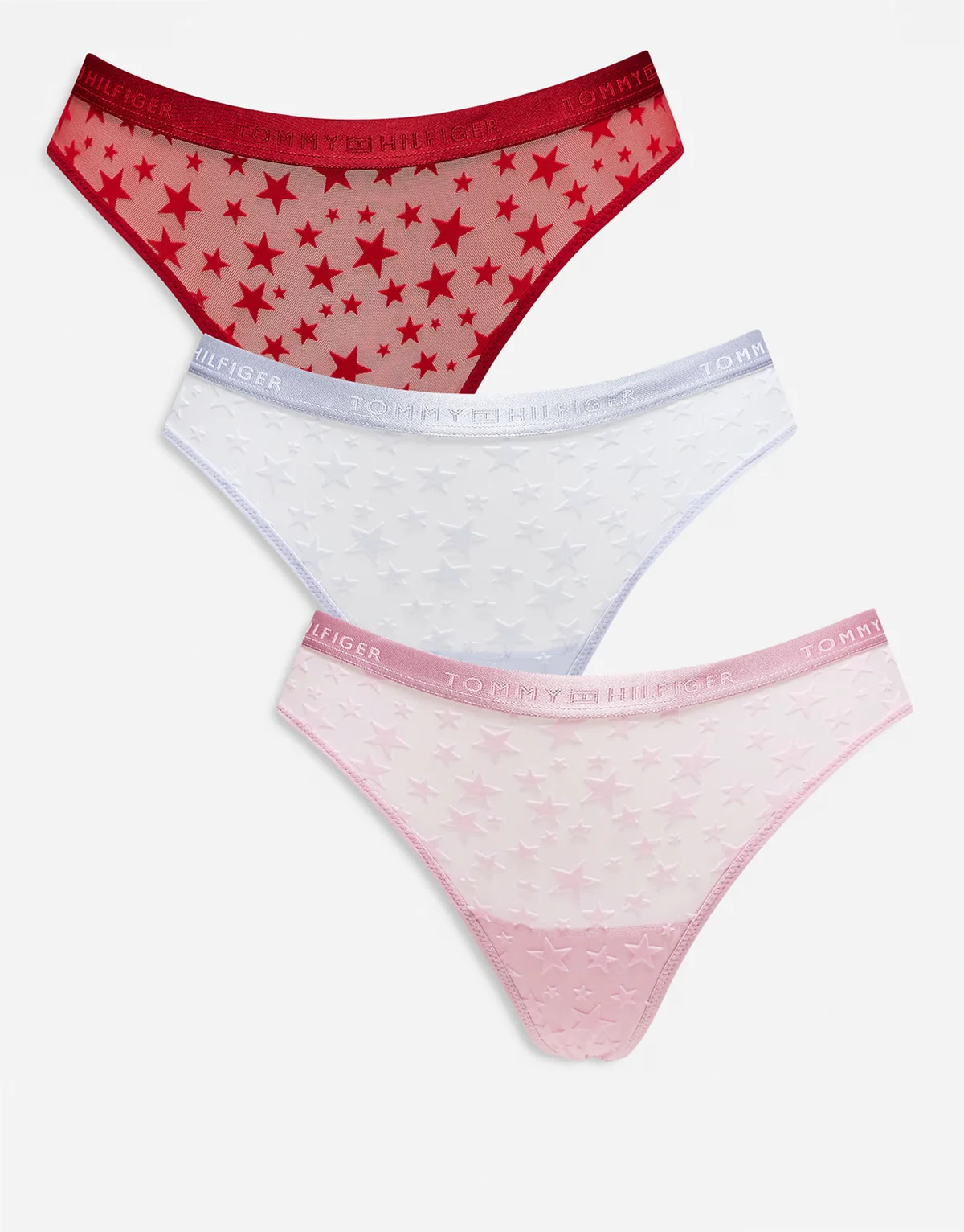 – Valentines – 3er-Pack Tangas aus Netzstoff in Rot/Rosa mit Sternprint