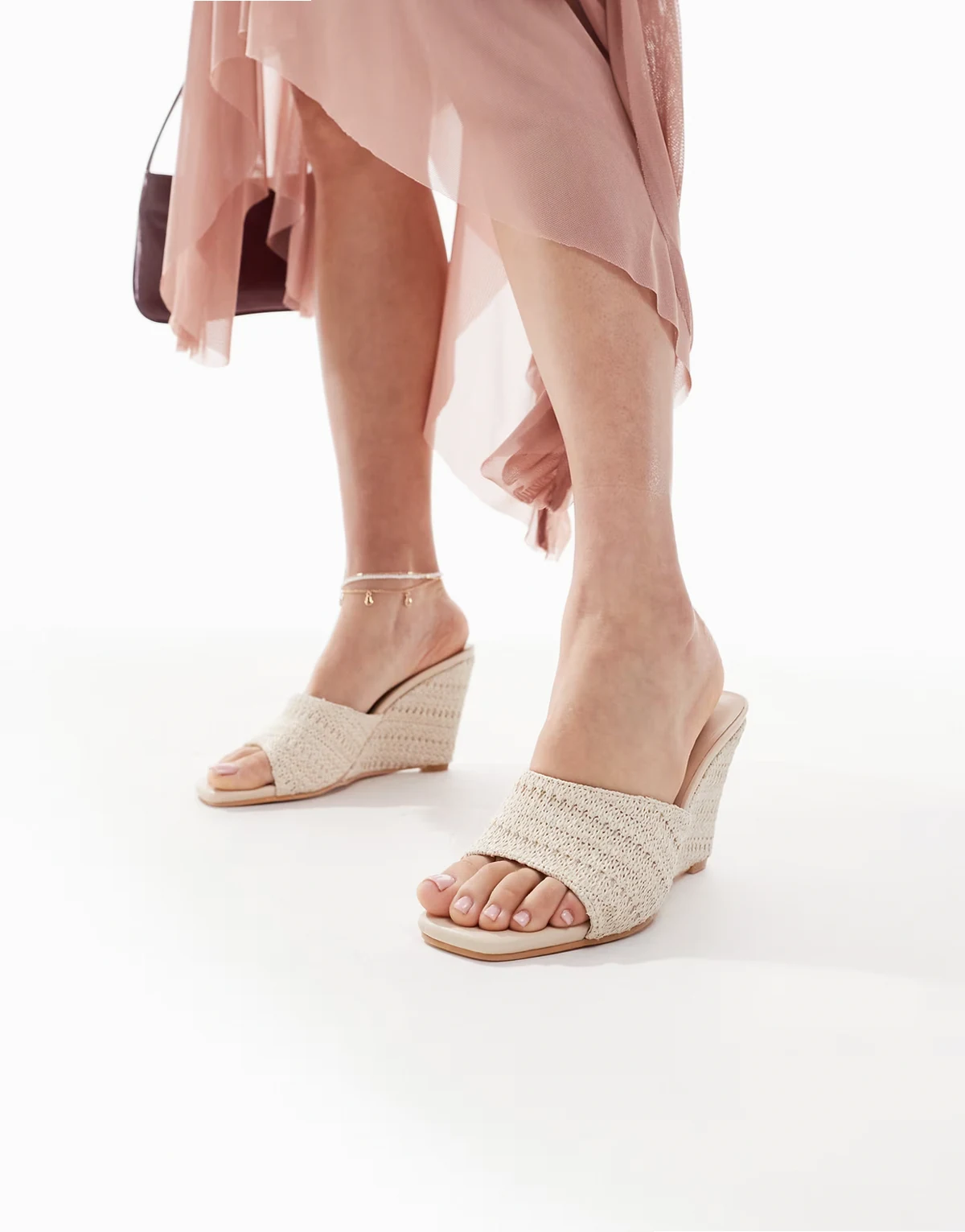 wedge heeled sandals in cream crochet