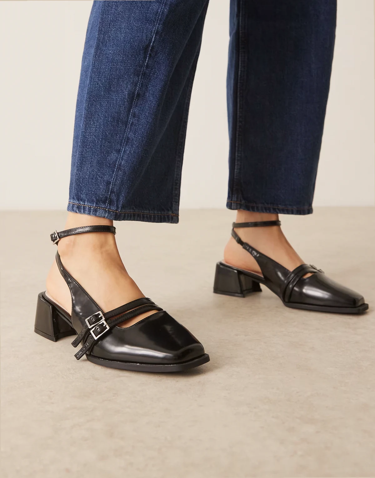 – Stacia – Mary-Jane-Absatzschuhe in Schwarz mit Fersenriemen, weite Passform