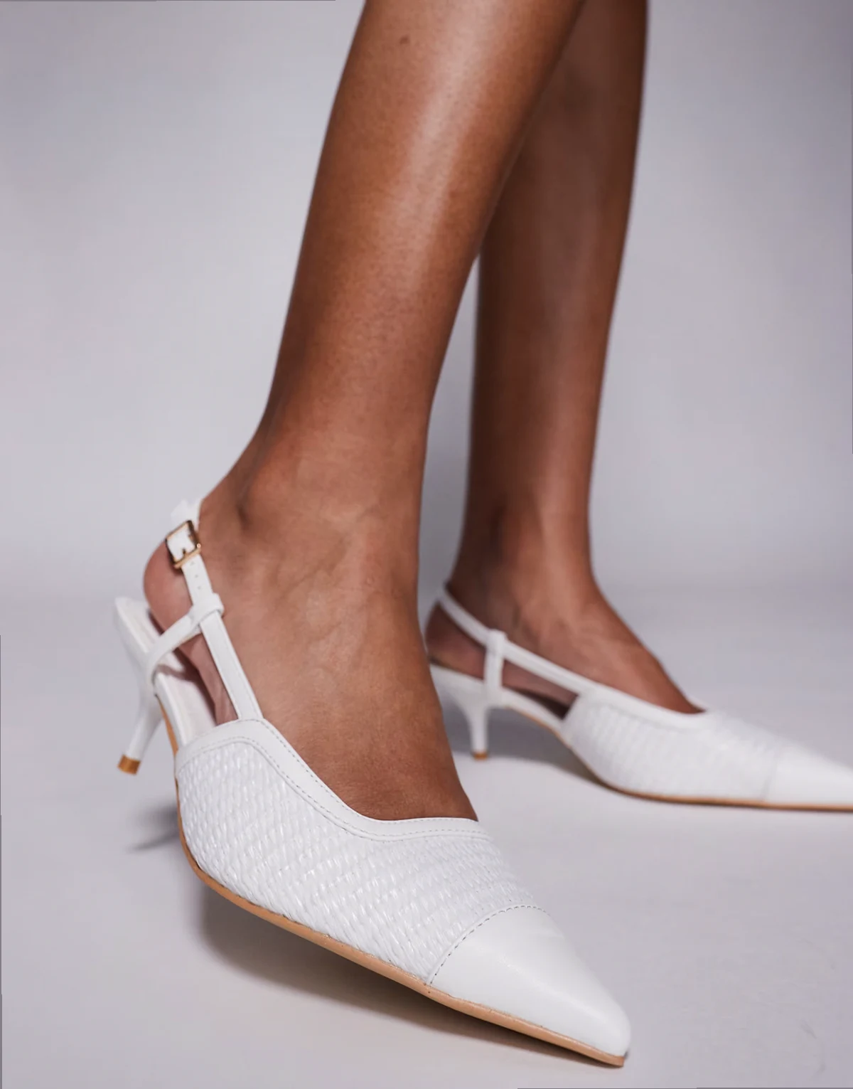 sling back kitten heel sandals in raffia white