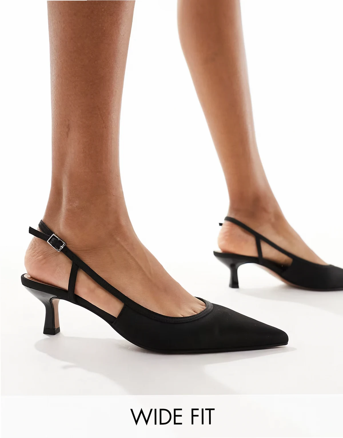 Wide Fit – Strut – Schuhe in Schwarz mit Fersenriemen und Kitten-Absatz, weite Passform