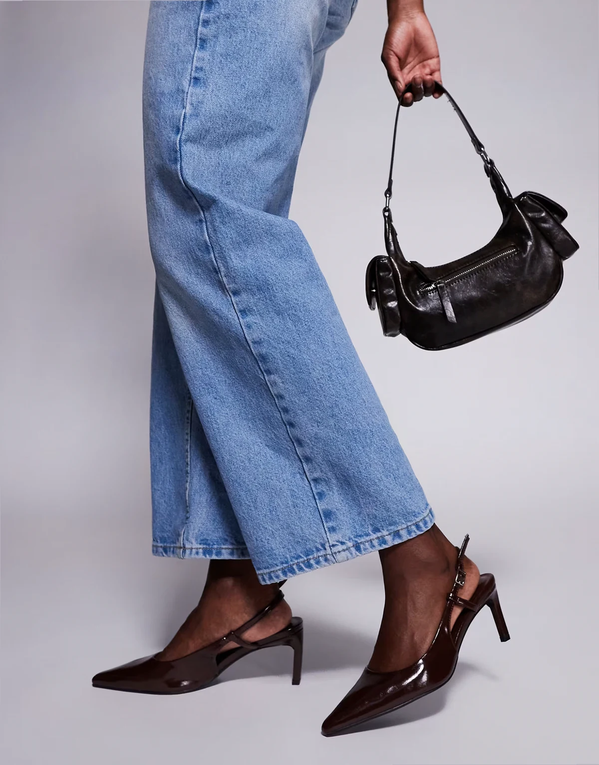 sling back kitten heels in chocolate