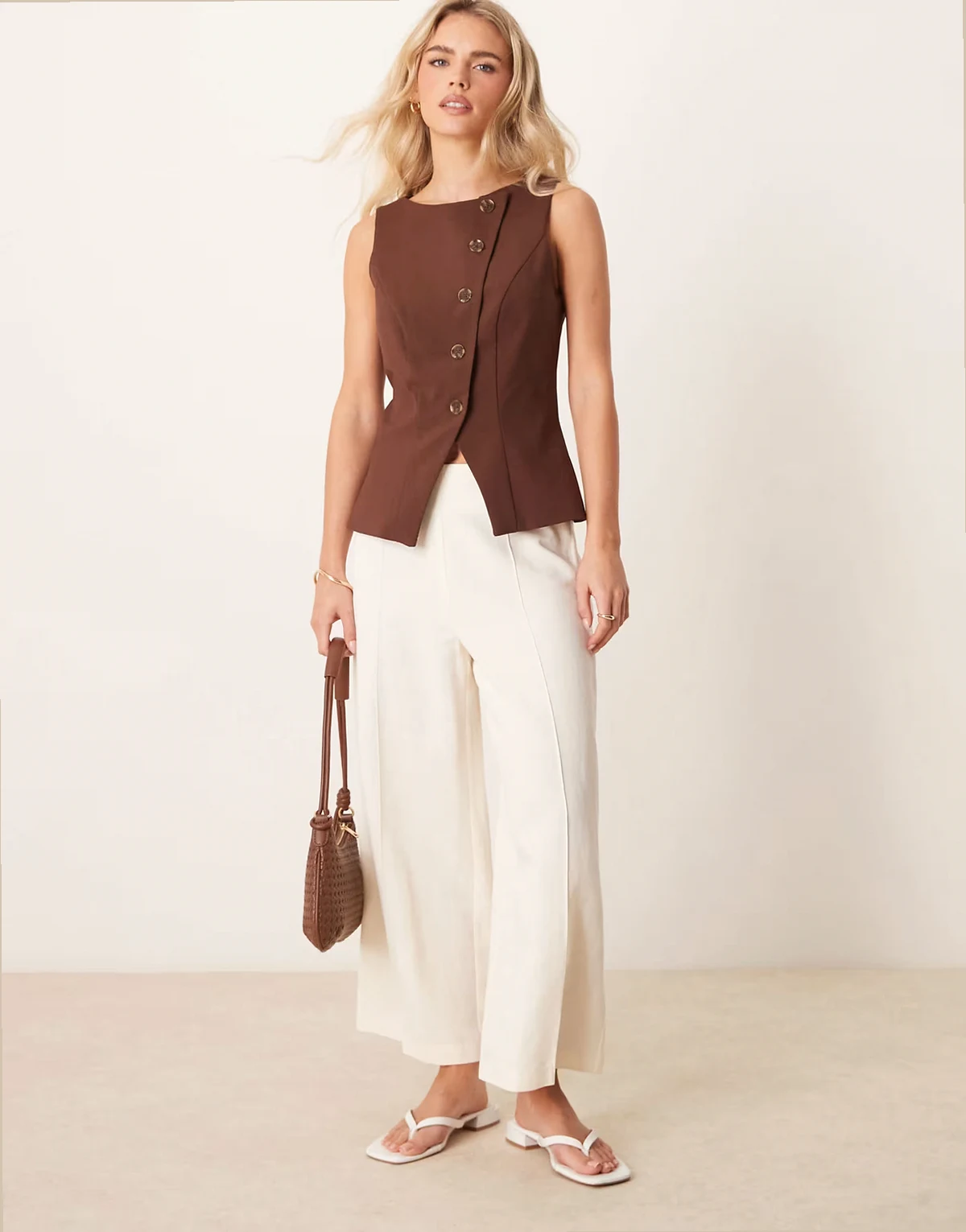 ASOS DESIGN Petite – Elegante Leinen-Culotte in Wollweiß