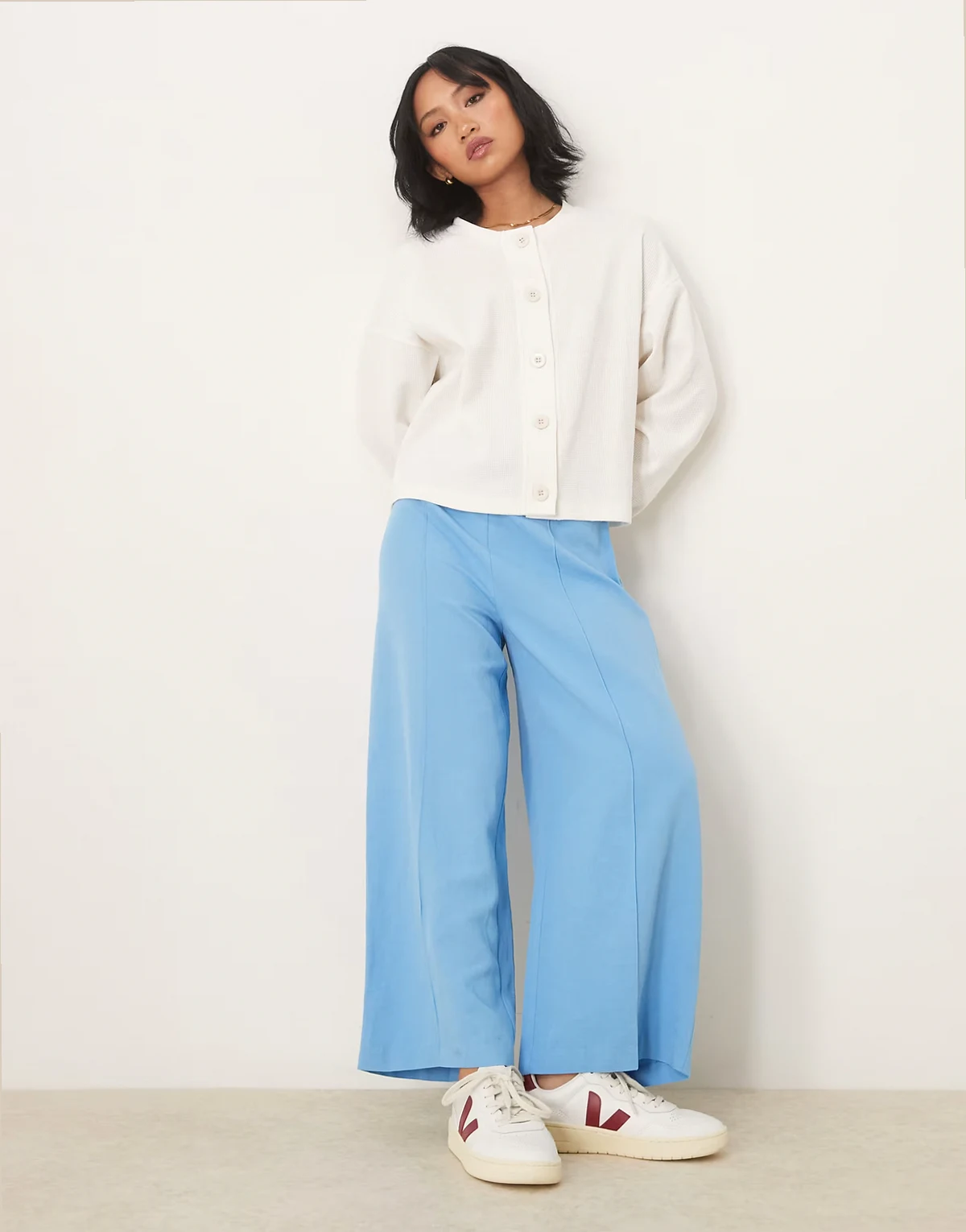 ASOS DESIGN Petite – Eleganter Hosenrock aus Leinen in Blau