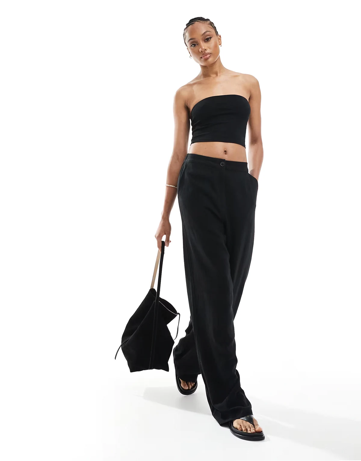 ASOS DESIGN Tall – Hose in Schwarz mit Leinenanteil und lockerem, geradem Schnitt