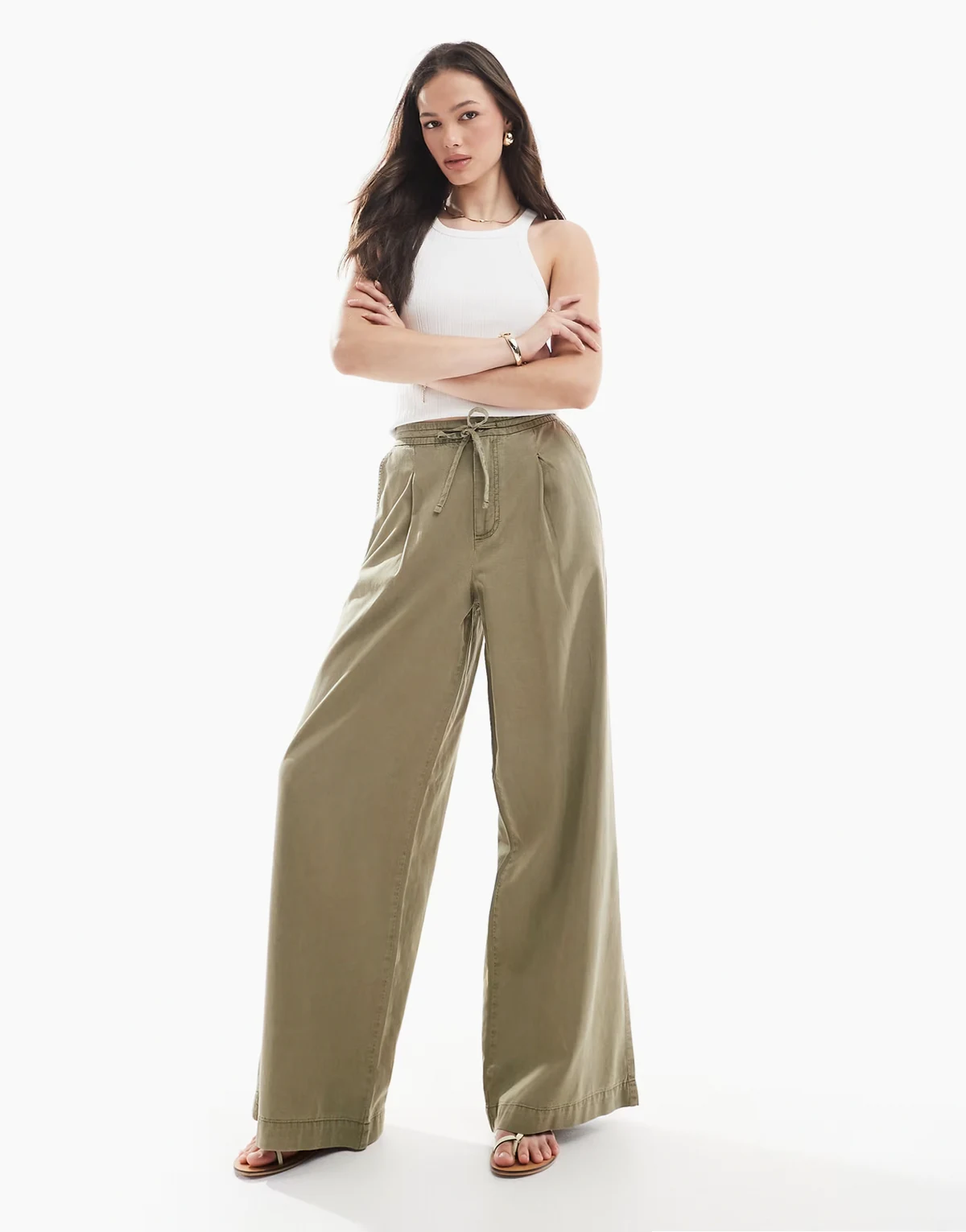 ASOS DESIGN Tall – Weiche Hose in verwaschenem Khaki mit weitem Bein