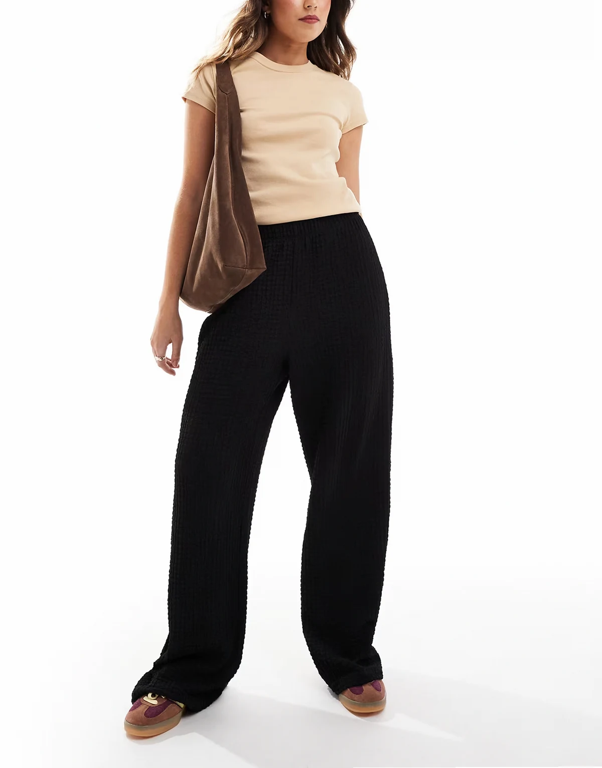 crinkle pants in black