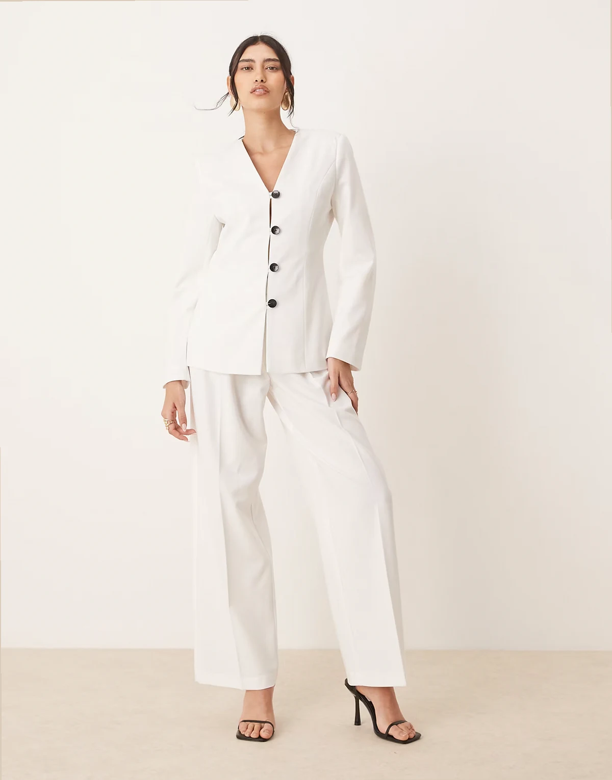 tailored wide leg pants in white - part of a set