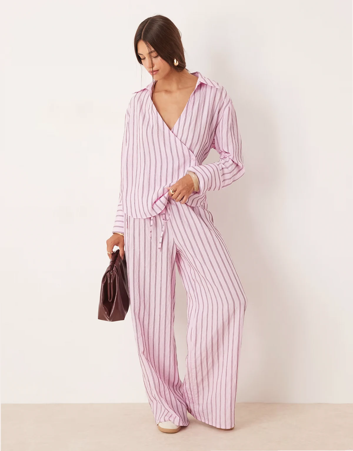 – Schlupfhose aus Modal in rosa gestreift mit weitem Bein, Kombiteil