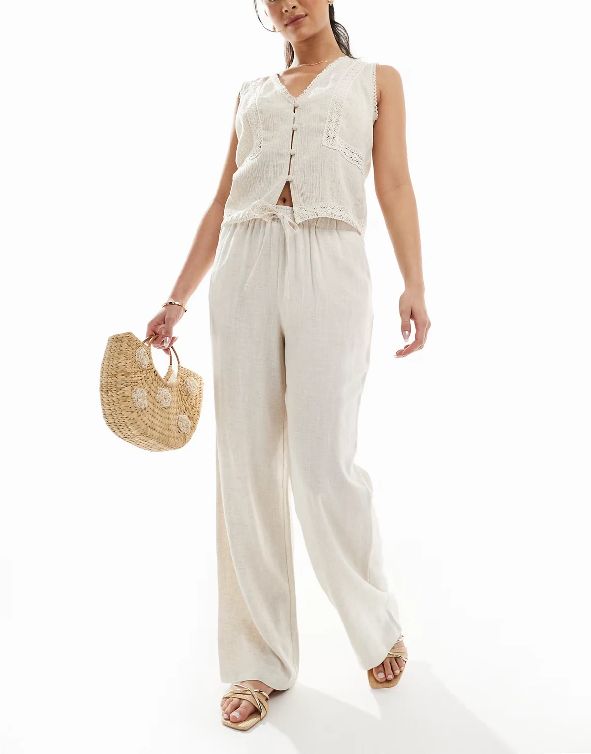 – Schlupfhose aus Leinen in Beige