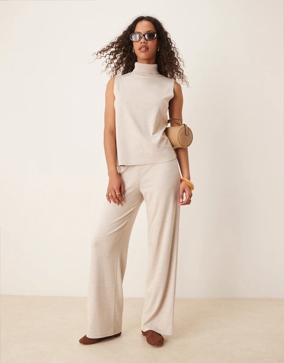 – Hose aus leichtem Strick in Hellbeige, Kombiteil