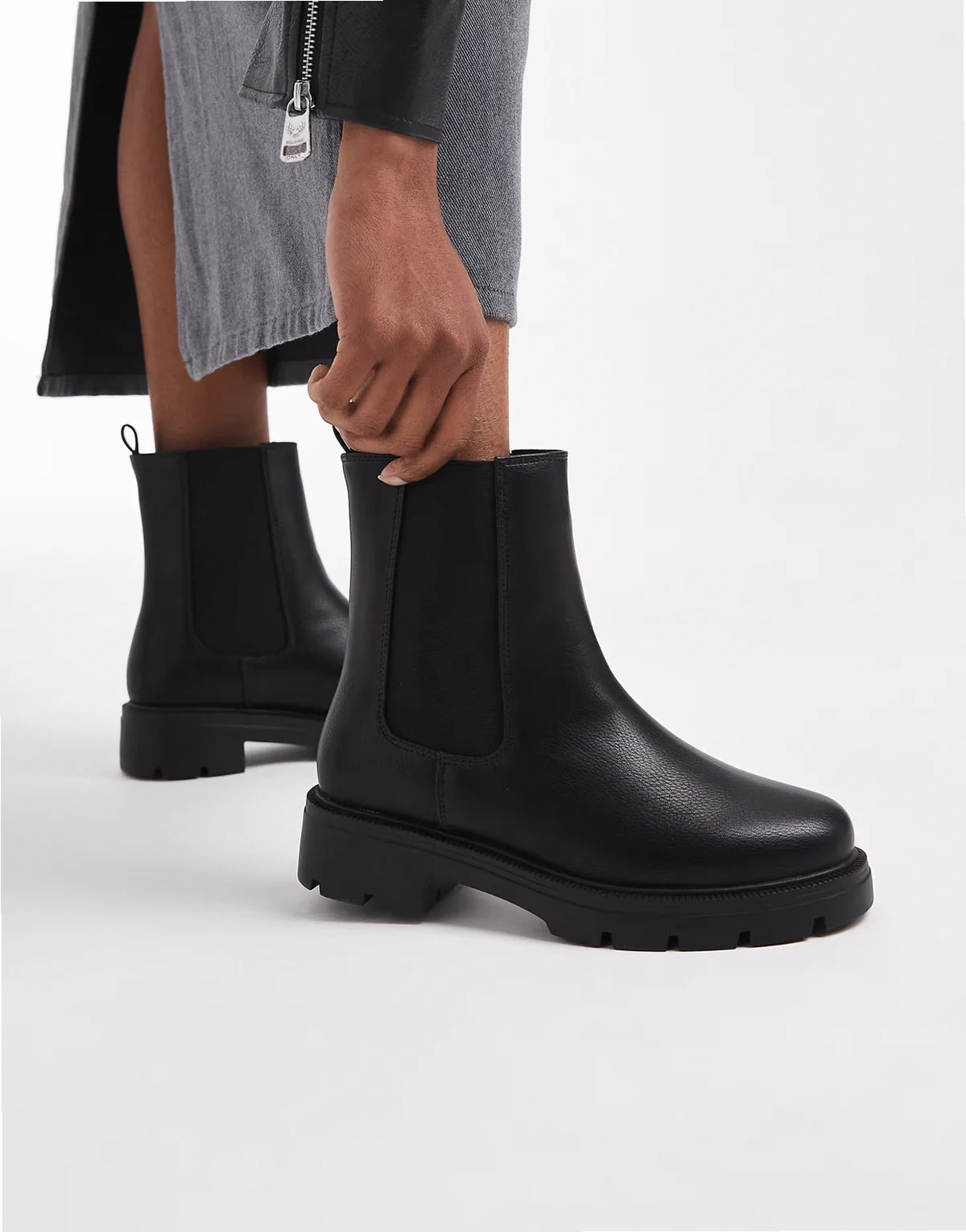 Wide Fit – Abbie – Czarne botki sztyblety na grubej podeszwie