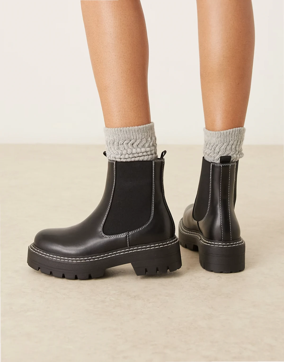 chunky low ankle boots in black