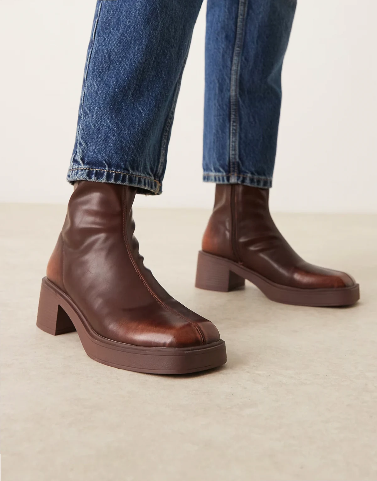 Raven dressy mid-heel boots in brown burnish