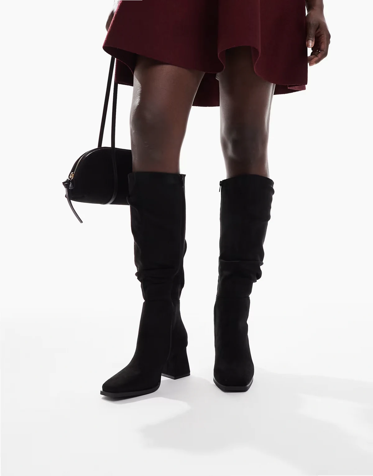 – Fished – Kniehohe Stiefel in Schwarz mit lockerem Schaft und Blockabsatz