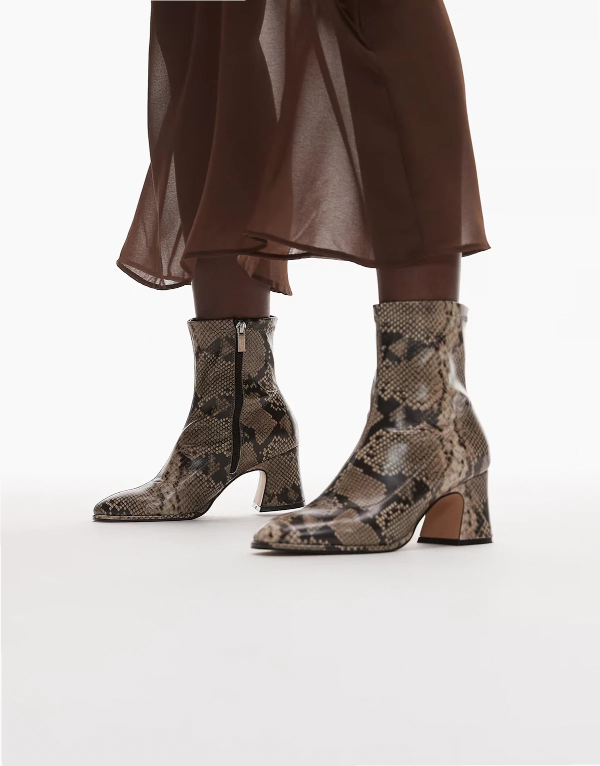 Brenna heeled mid ankle boots in snake print