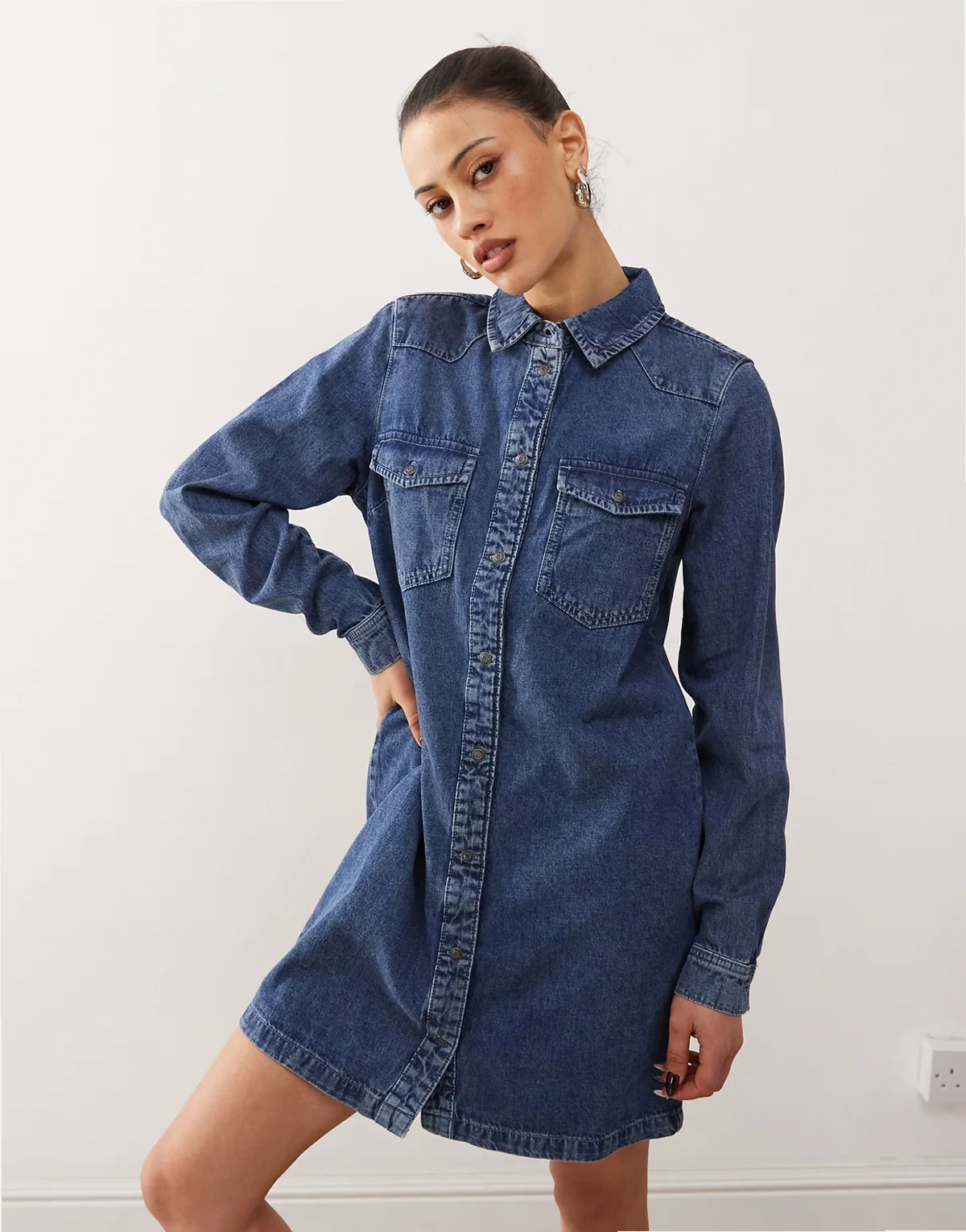 – Langärmliges Jeanskleid in Mittelblau