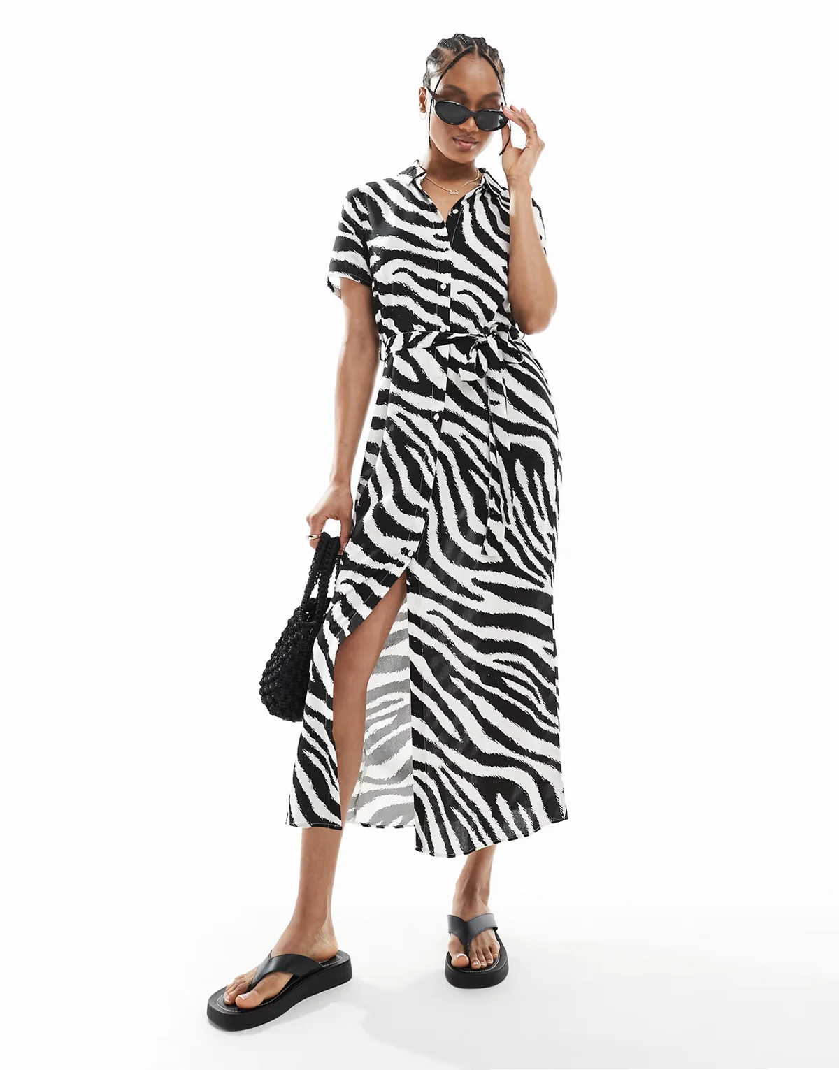 easy button-down long shirt dress in zebra print