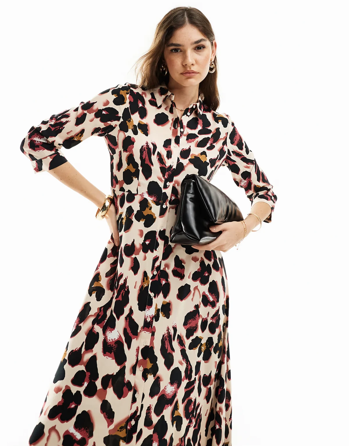 Y.A.S – Maxi-Hemdblusenkleid mit Leopardenmuster