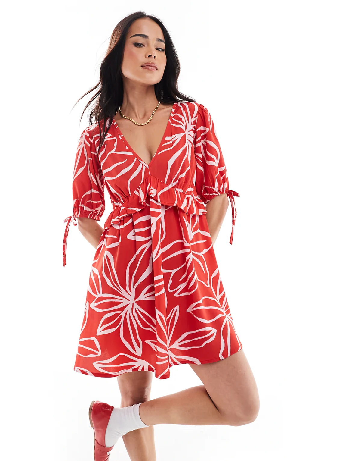 bold bloom mini smock dress in red