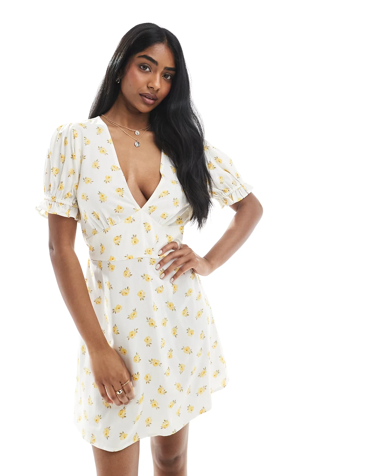 – Gesponnenes Mini-Freizeitkleid in Gelb mit Blümchenmuster
