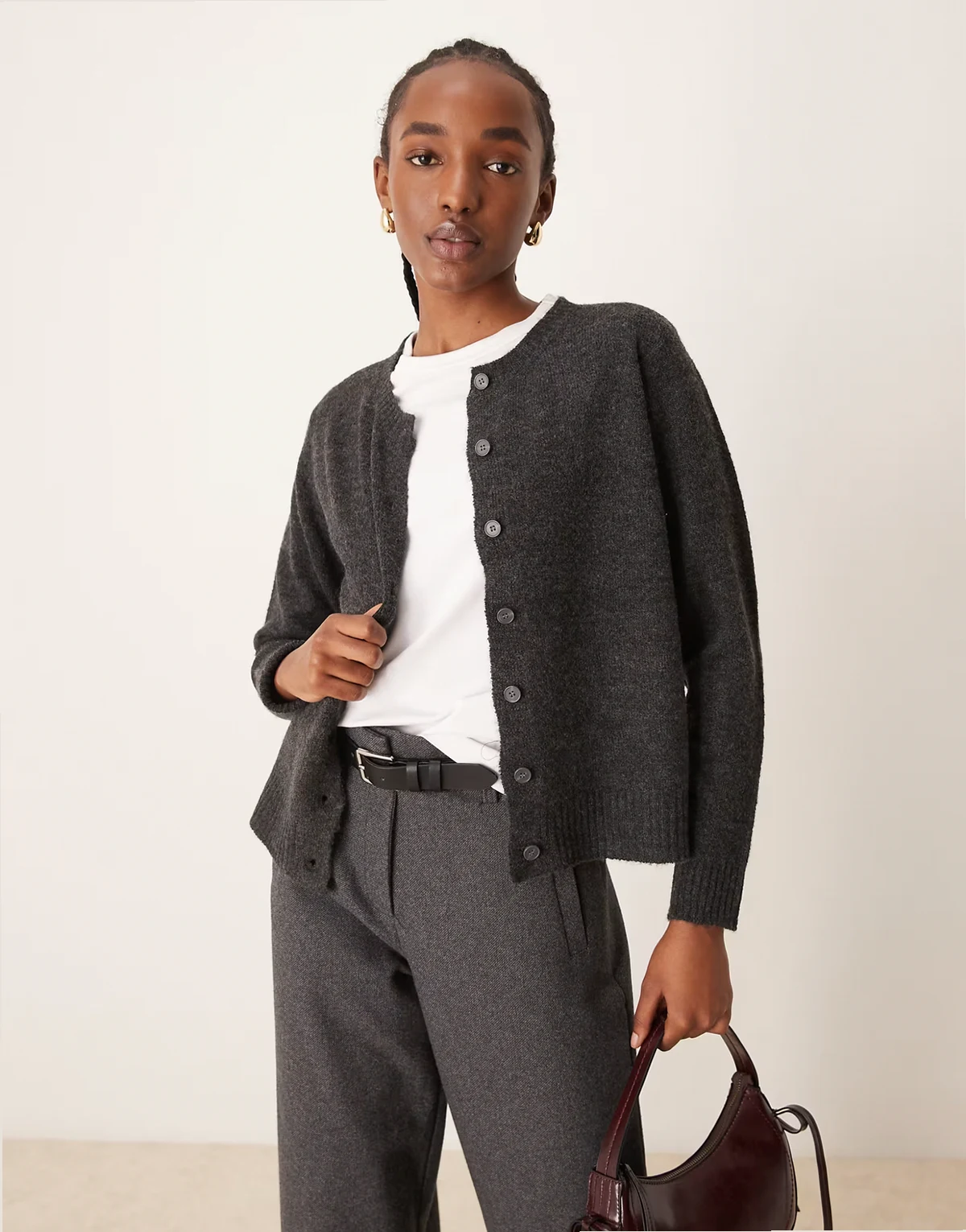 knit cardigan in dark gray