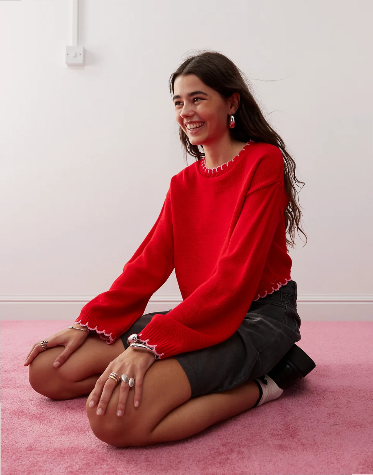 – Strickpullover in Rot mit Saumstich