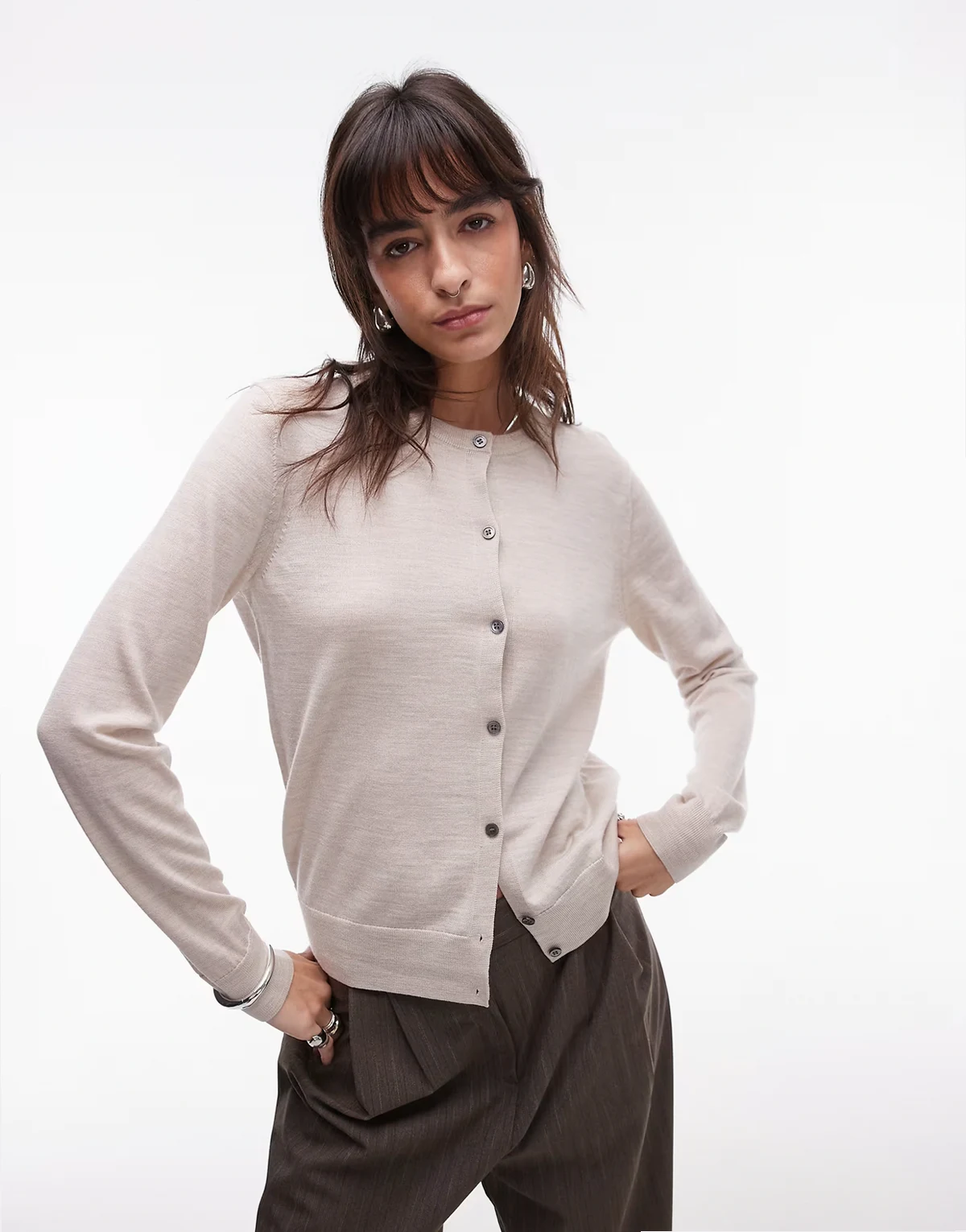 – Strickjacke aus Merinowolle in Wollweiß
