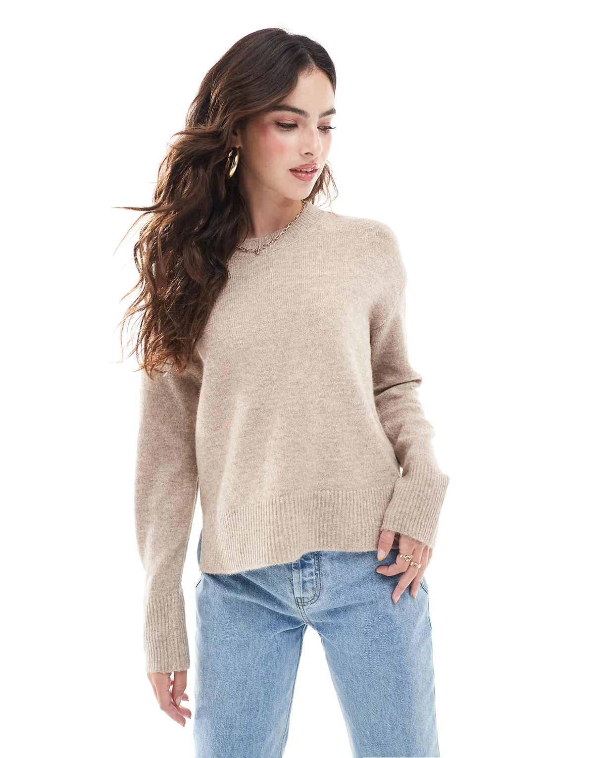 – Pullover in Stein mit Rundhalsausschnitt