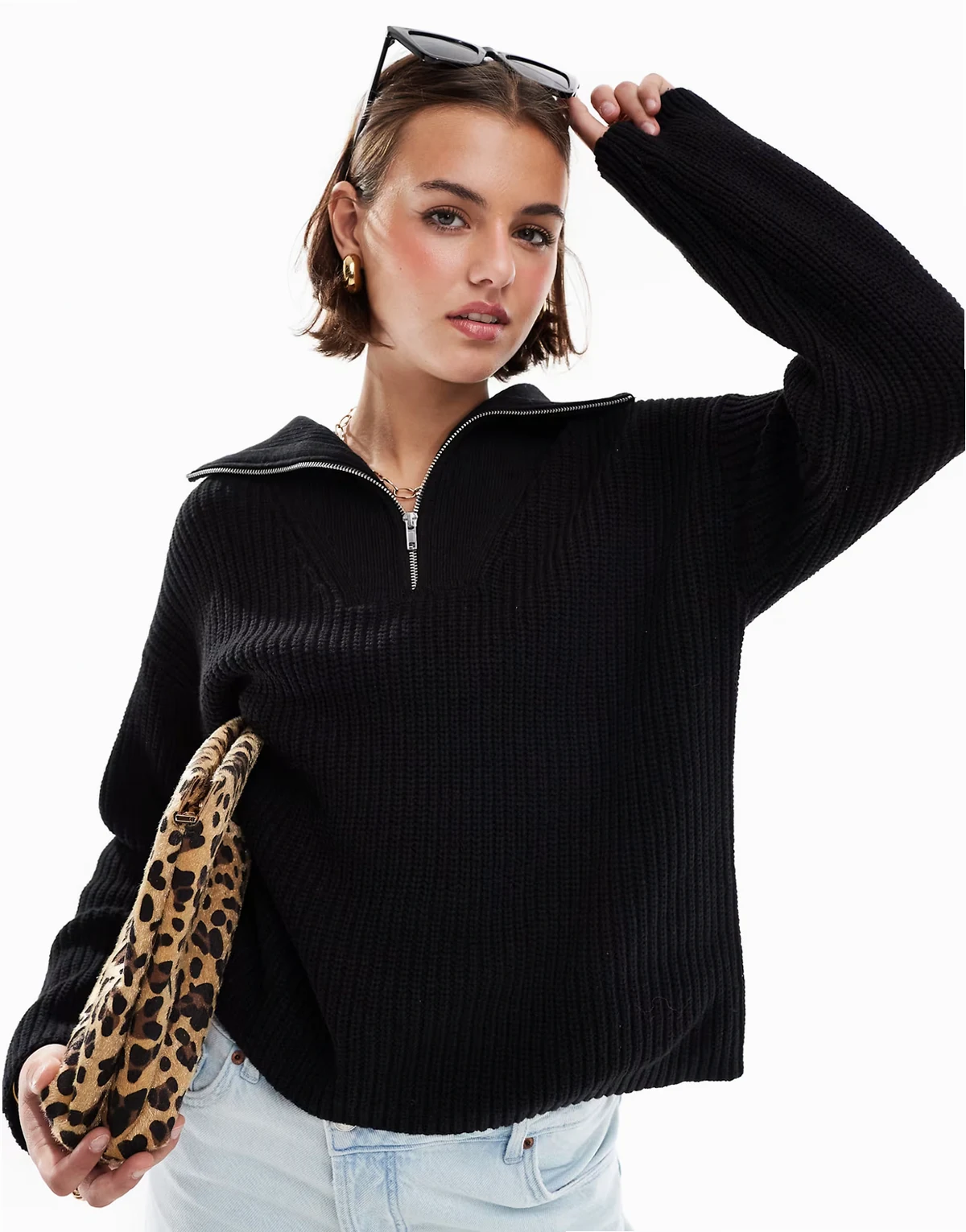 half zip sweater in black