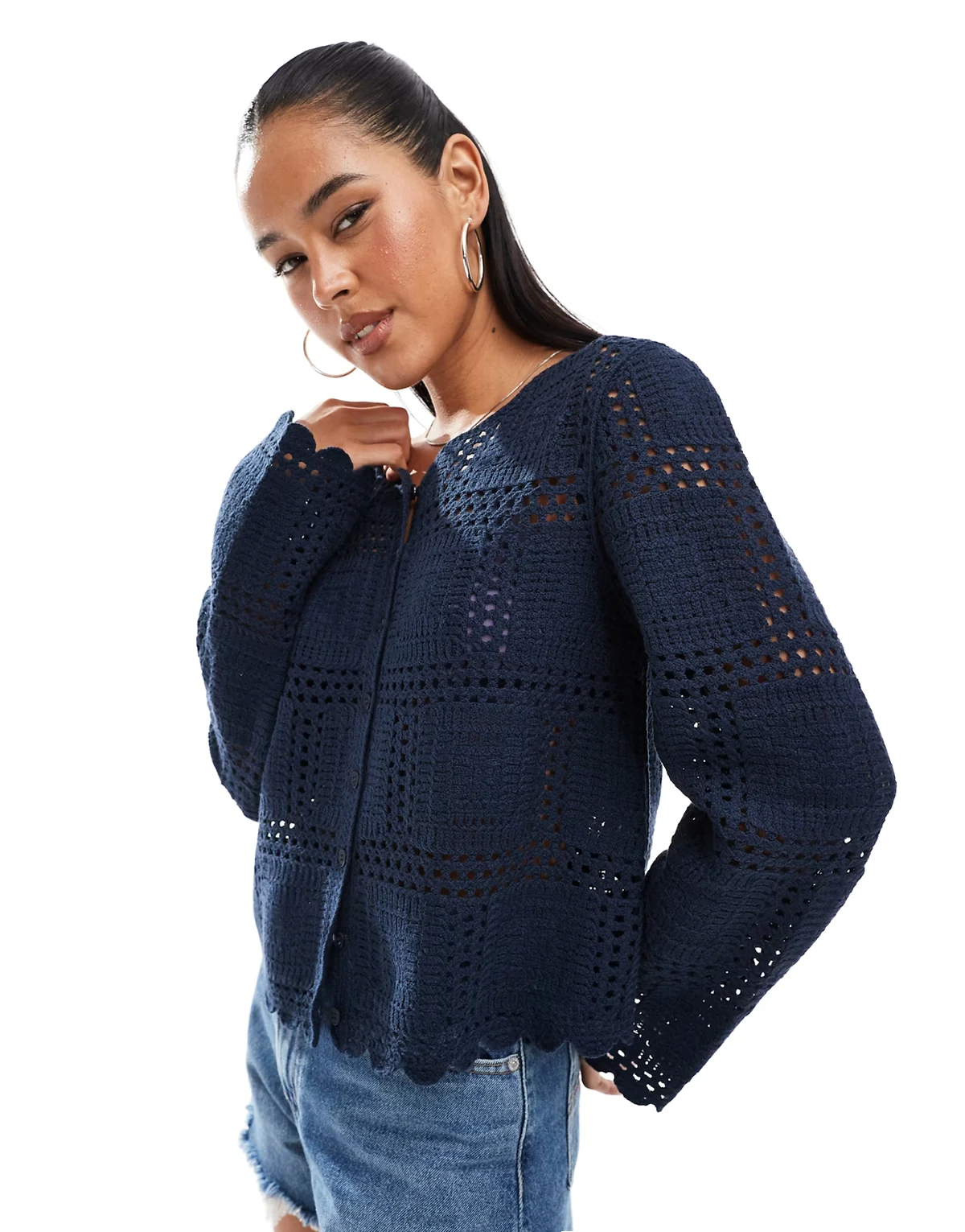 – Häkel-Strickjacke in Marineblau