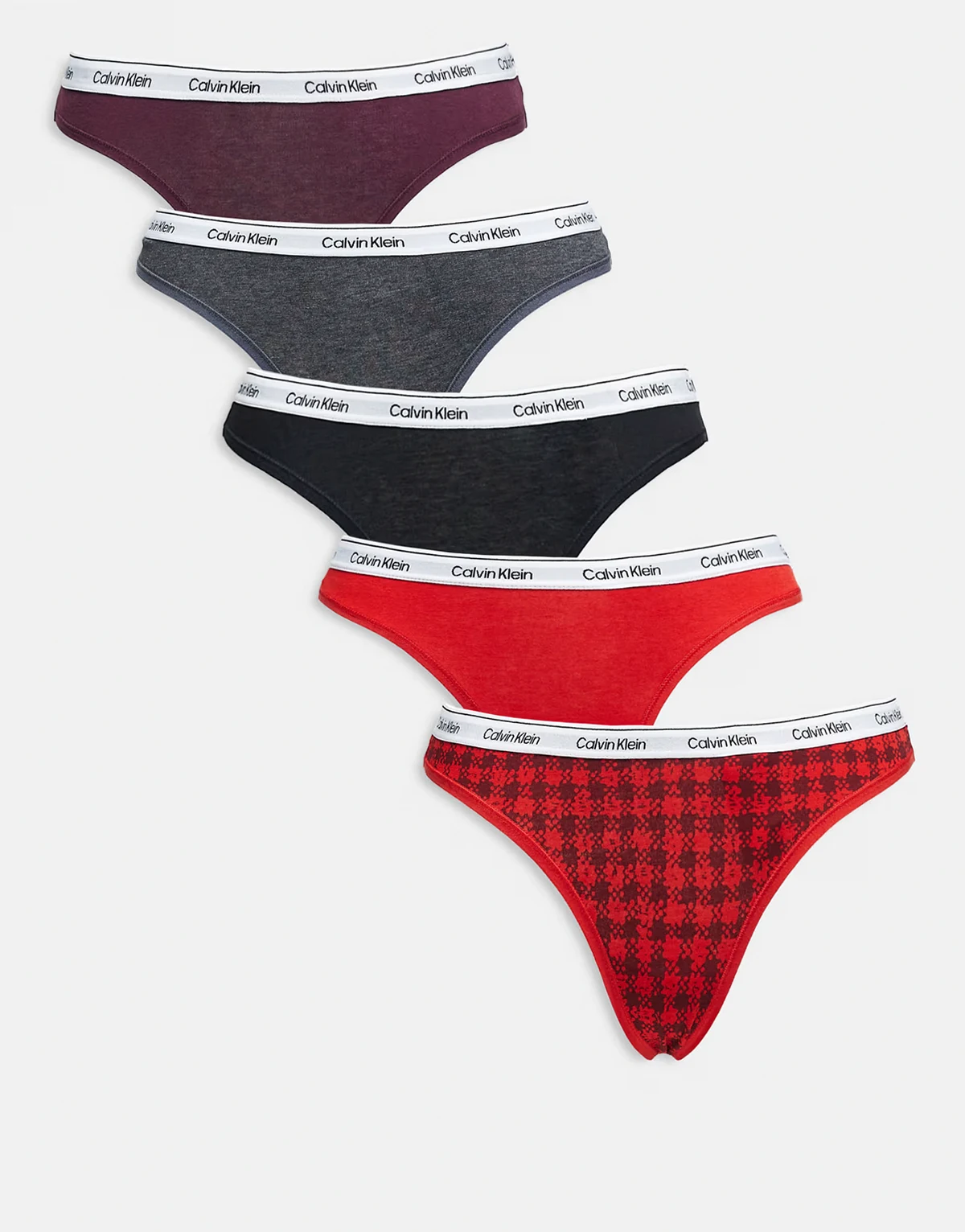 – Icon Logo – 5er-Pack Tangas in Schwarz/Grau/Burgunderrot/Schottenkaro-Rot mit Markenlogo