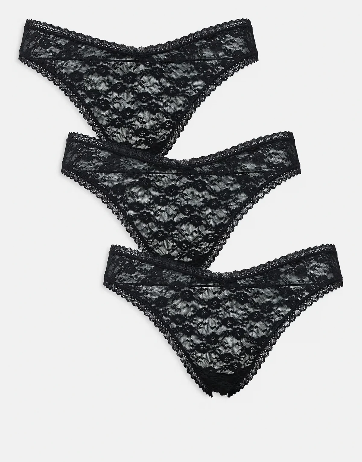 ASOS DESIGN Curve – Zestaw 3 par czarnych koronkowych stringów