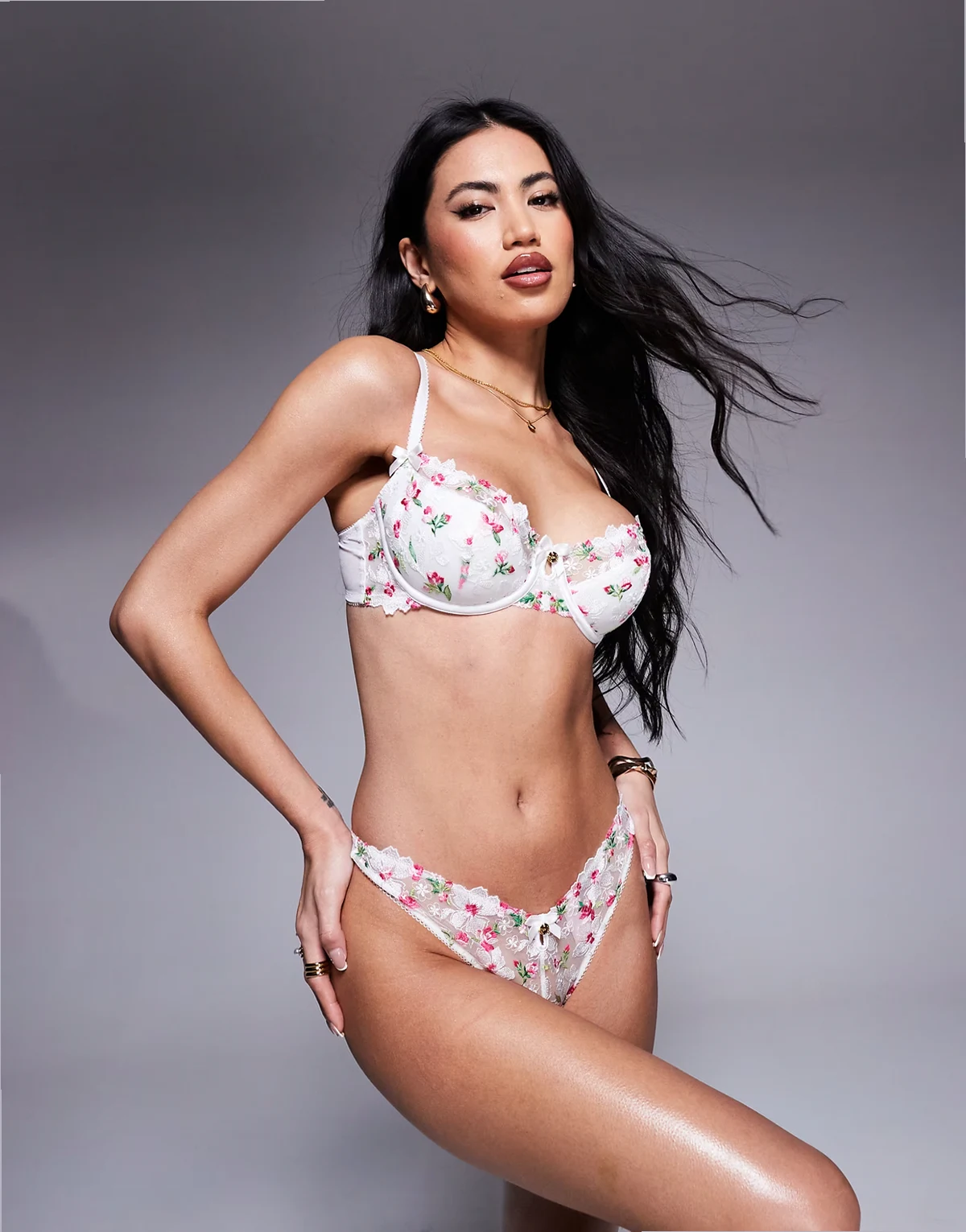 Blossom Garden embroidered thong in white