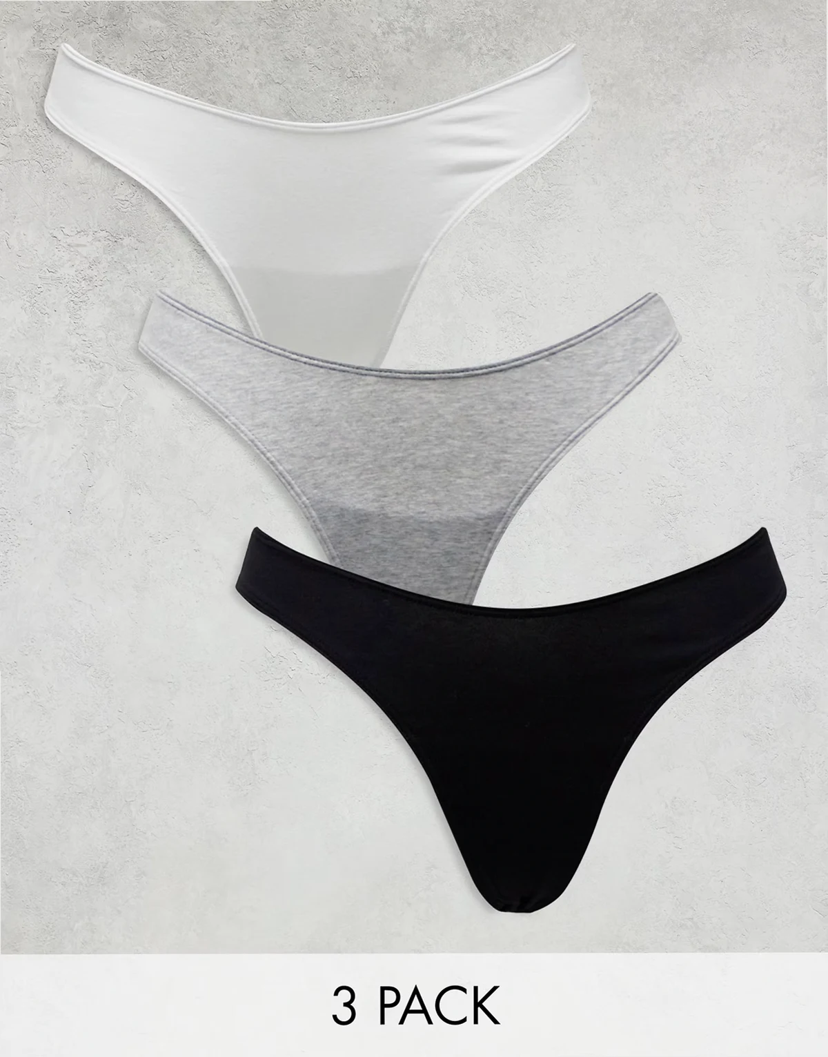 Nellie 3 pack cotton v front thong in gray