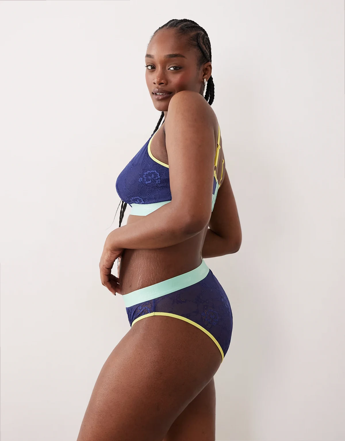 Trilogy lace mid rise briefs in navy and green