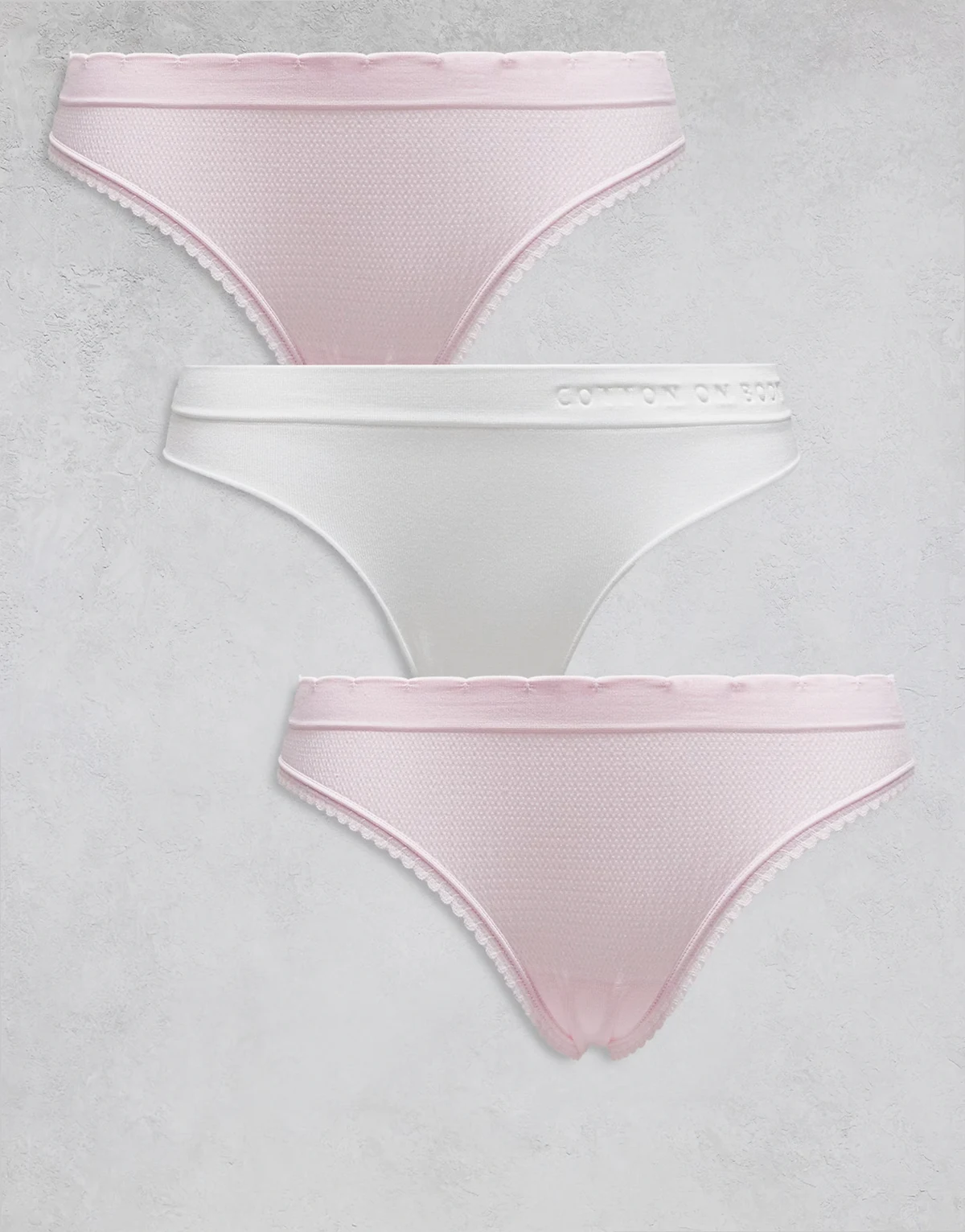 3 pack cotton ribbed cheeky briefs in pink and white