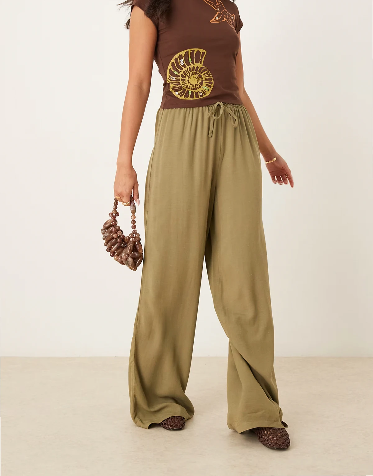 – Schlupfhose aus Leinenmix in Khaki