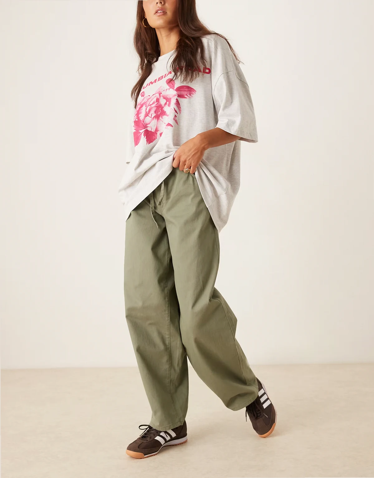 tie detail wide leg pants in khaki