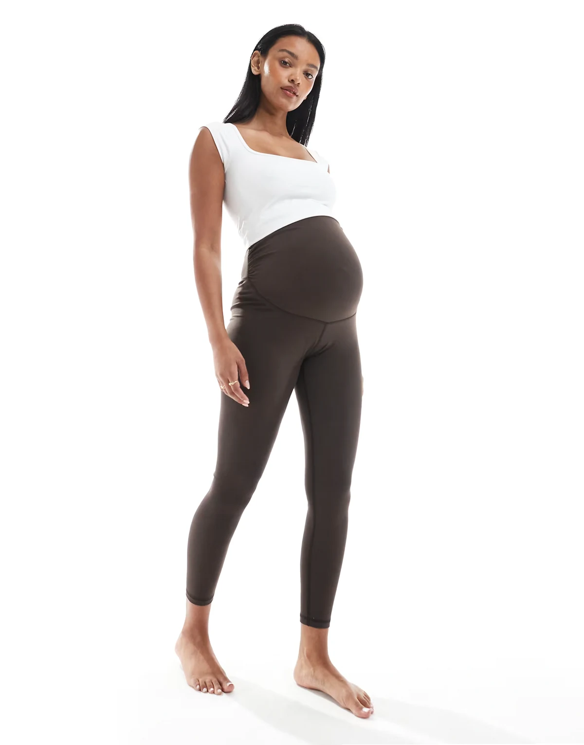 Maternity – Icon – Miękkie czekoladowe legginsy do jogi z podwyższonym stanem
