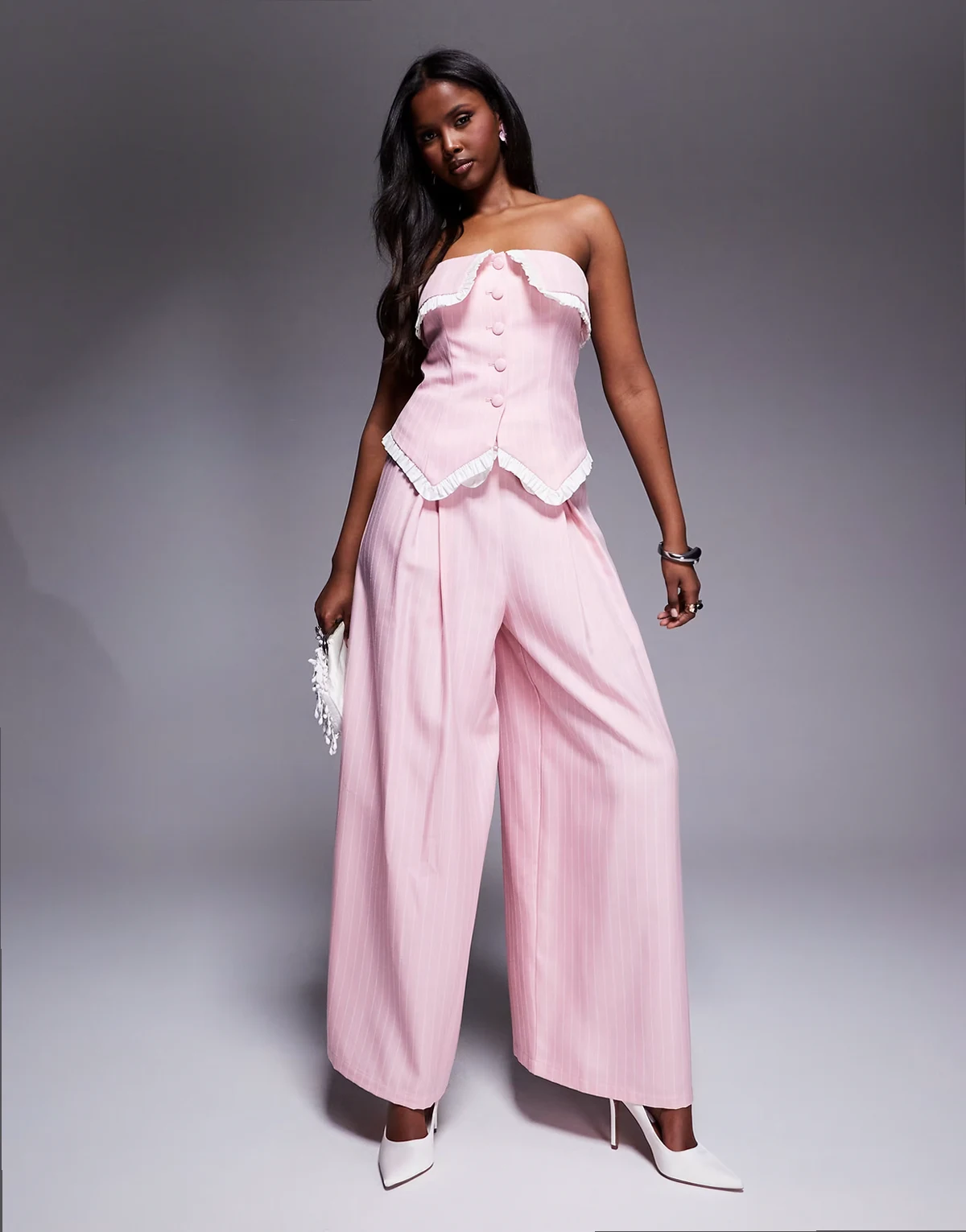 tailored pants in pink stripe - part of a set